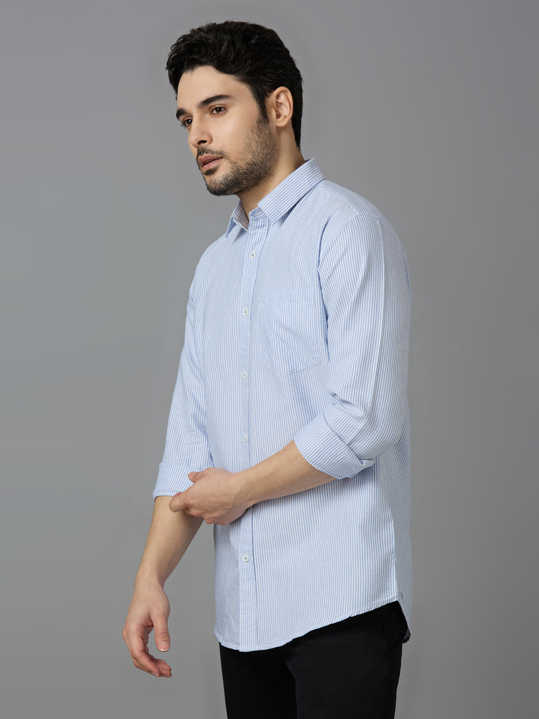 KOMPANION Smart Fit Stripe Shirt For Men BLUE
