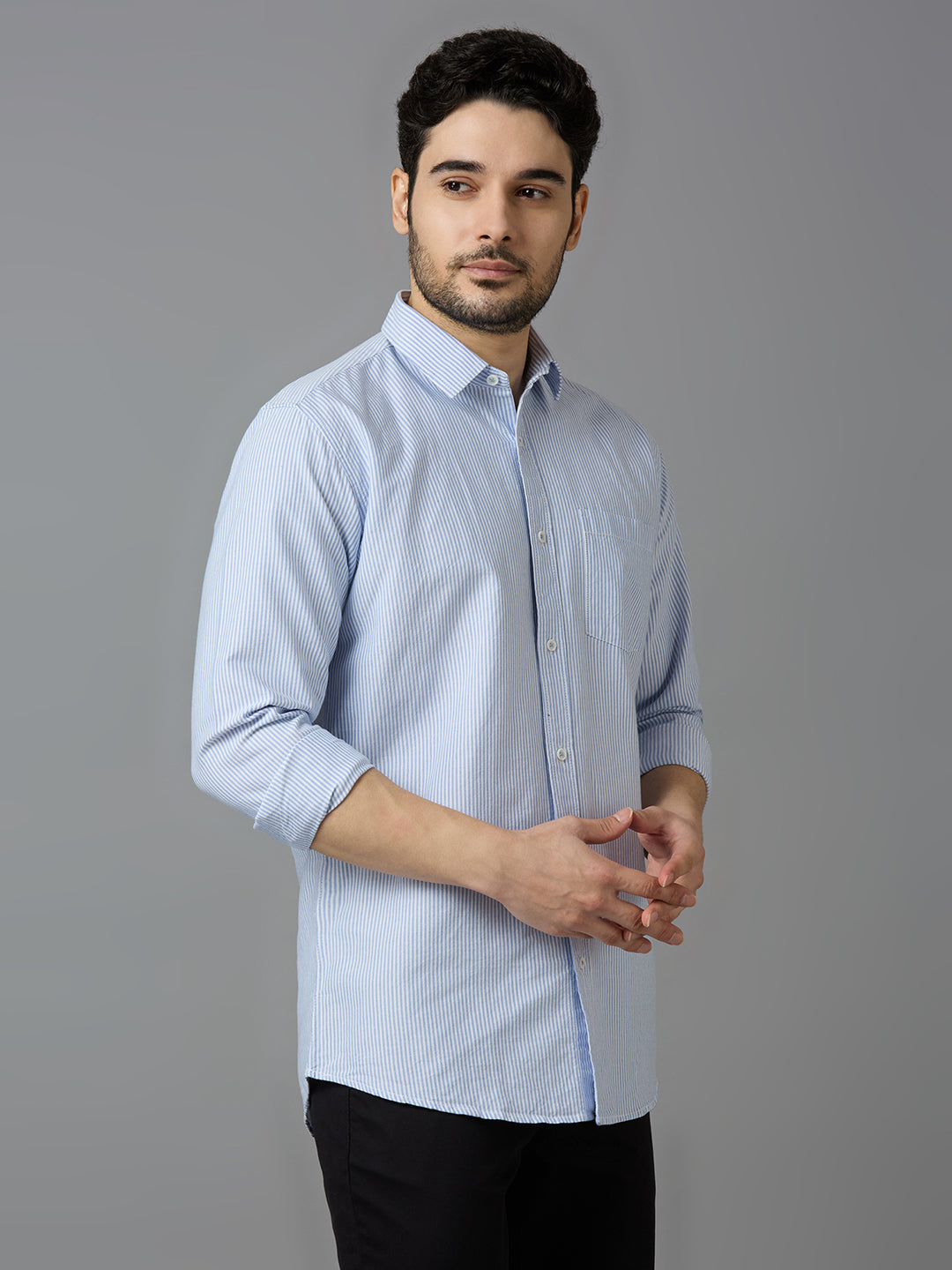 KOMPANION Smart Fit Stripe Shirt For Men BLUE