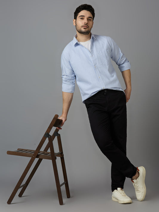 KOMPANION Smart Fit Stripe Shirt For Men BLUE