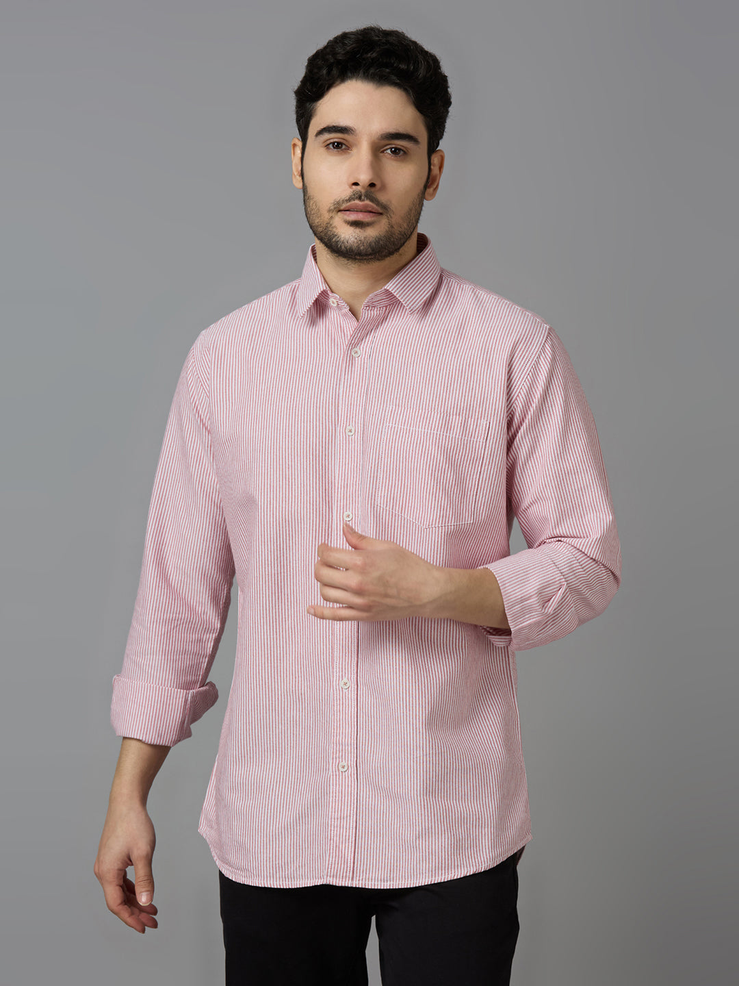 KOMPANION Smart Fit Stripe Shirt For Men Red