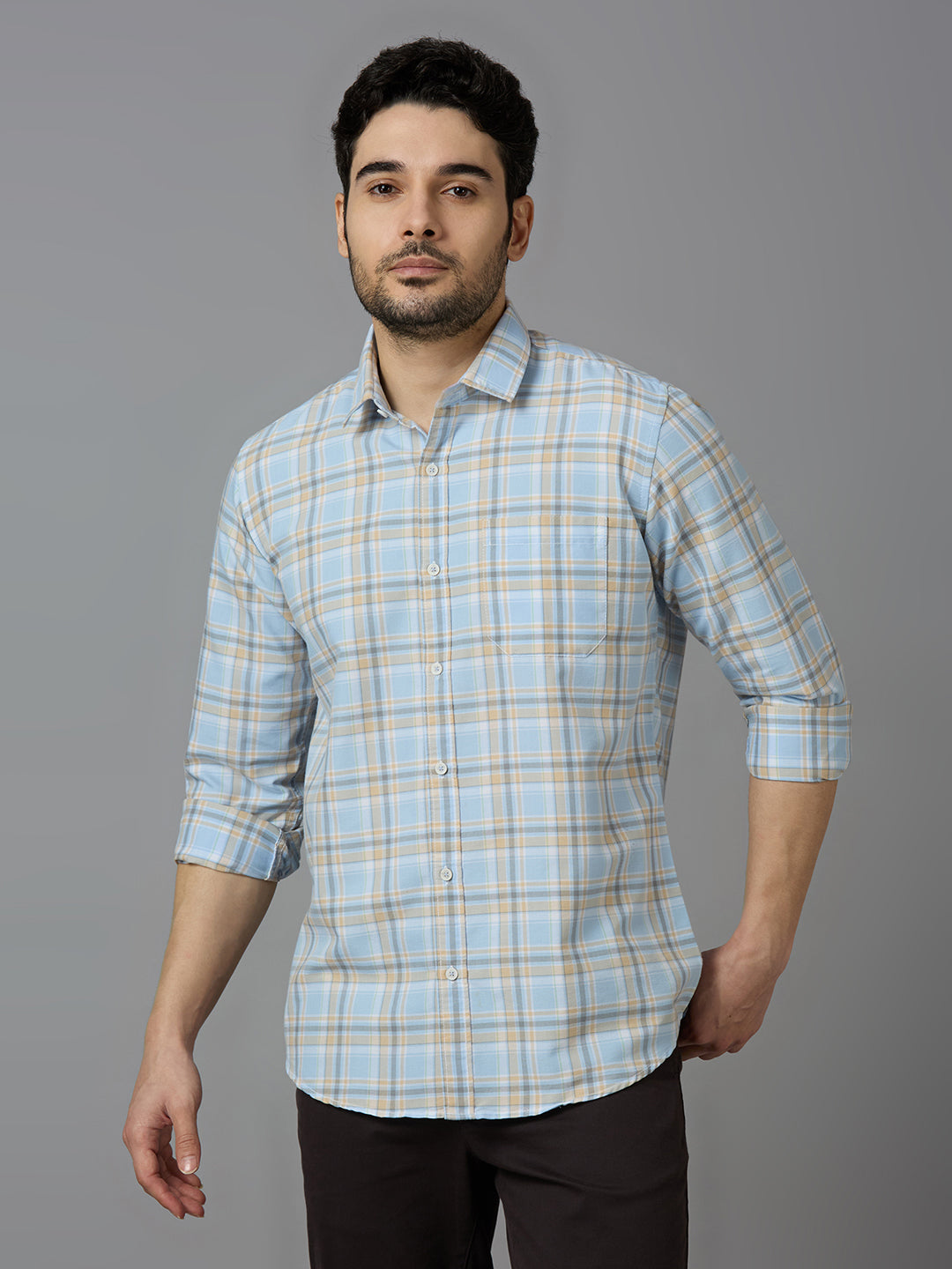 KOMPANION Smart Fit Casual Shirt For Men LIGHT BLUE