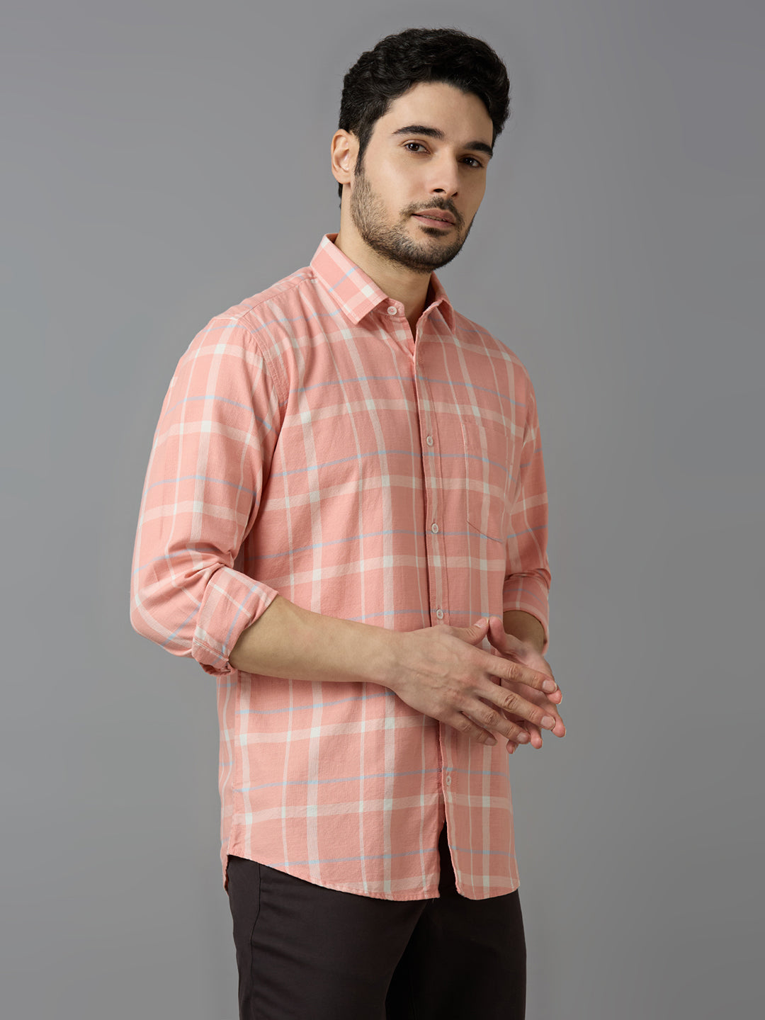 KOMPANION Smart Fit Casual Shirt for Men Peach
