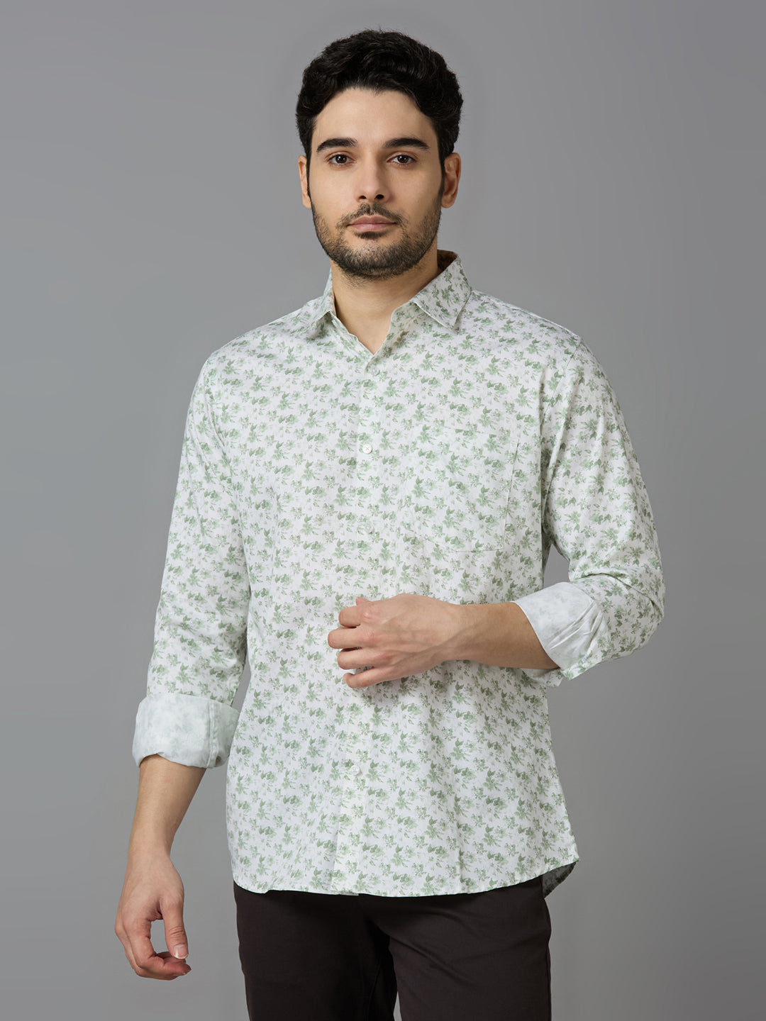 KOMPANION Smart Fit Formal Cotton Shirt for Men Green | Satin