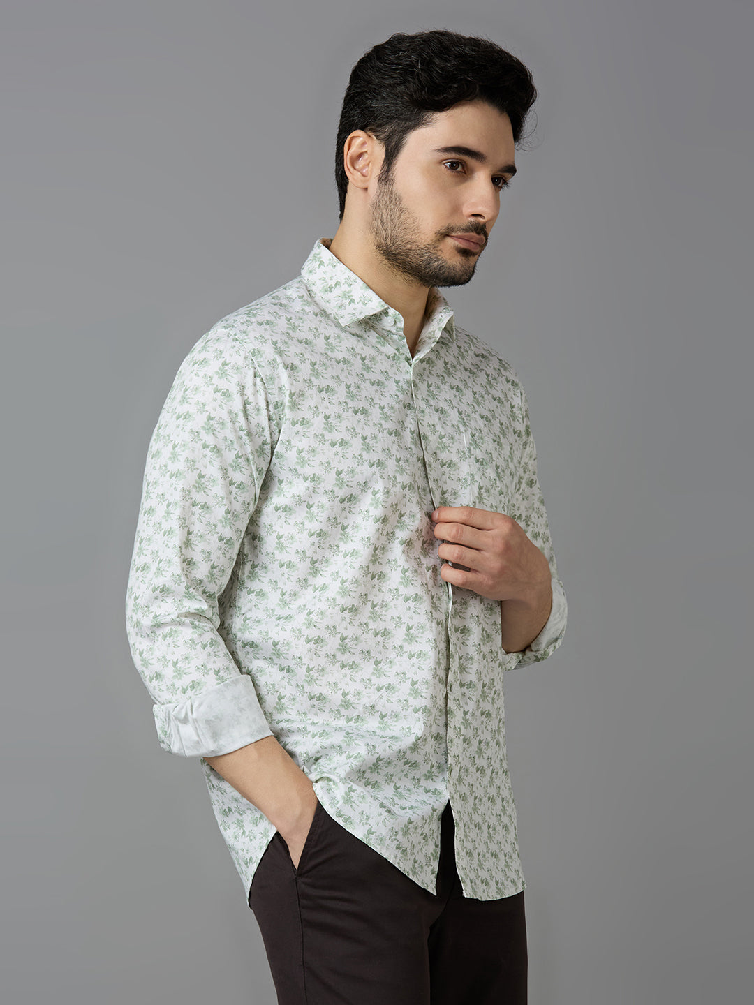 KOMPANION Smart Fit Formal Cotton Shirt for Men Green | Satin