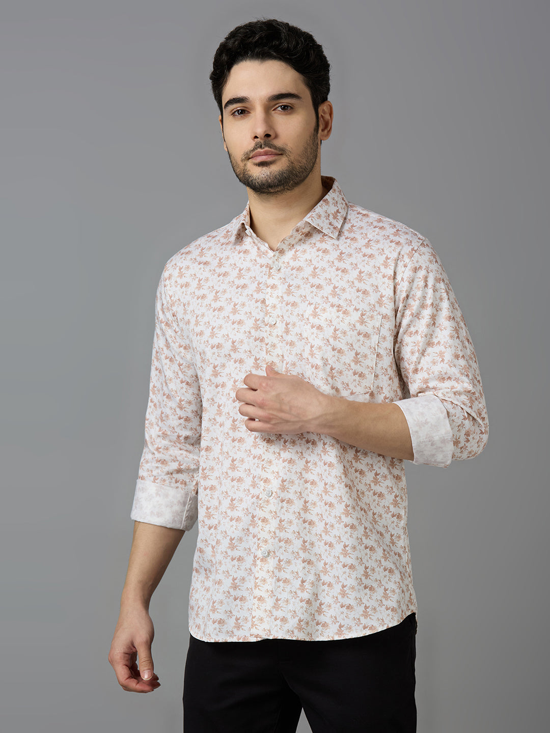 KOMPANION Smart Fit Formal Cotton Shirt for Men Brown | Satin