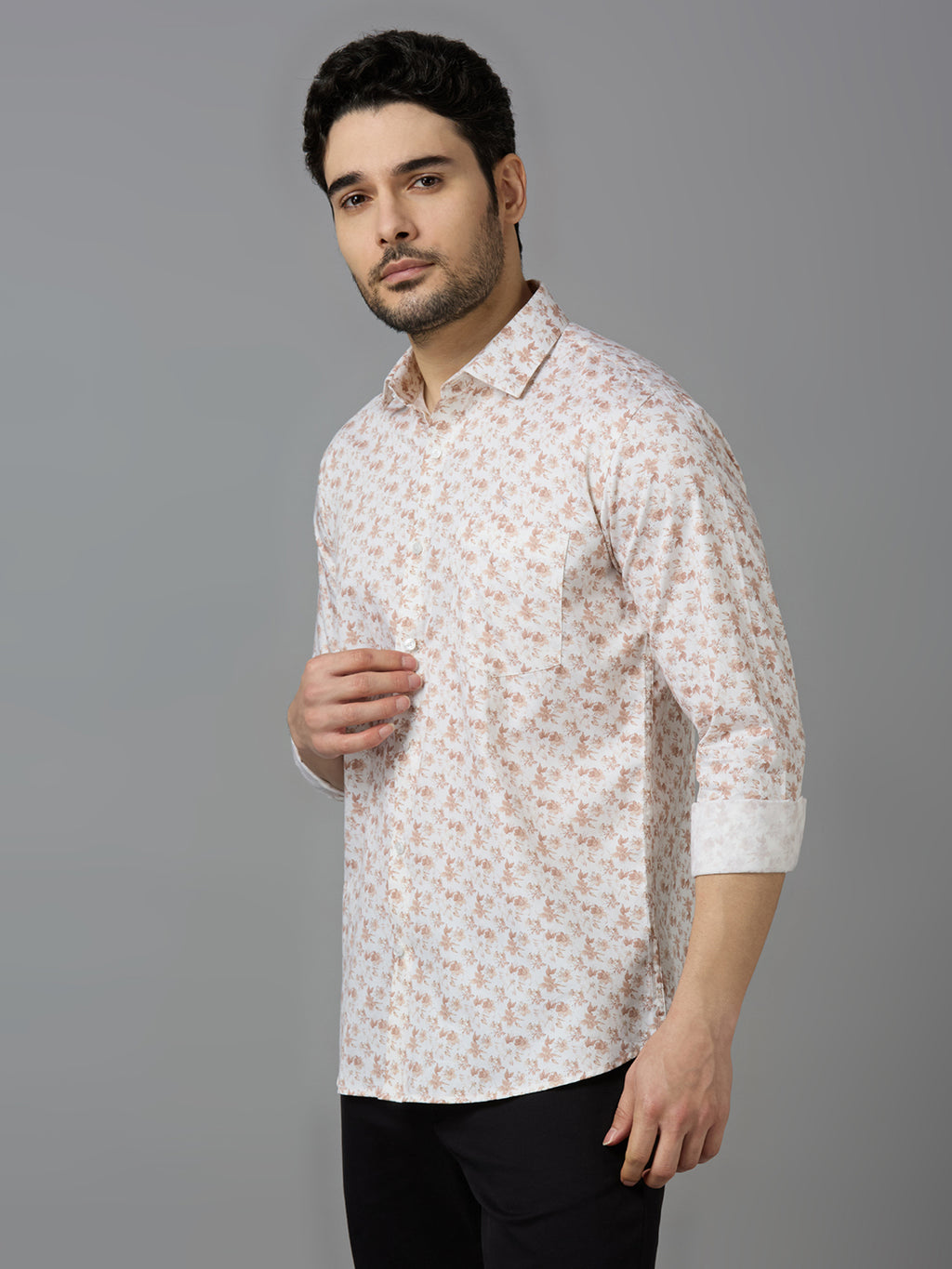 KOMPANION Smart Fit Formal Cotton Shirt for Men Brown | Satin
