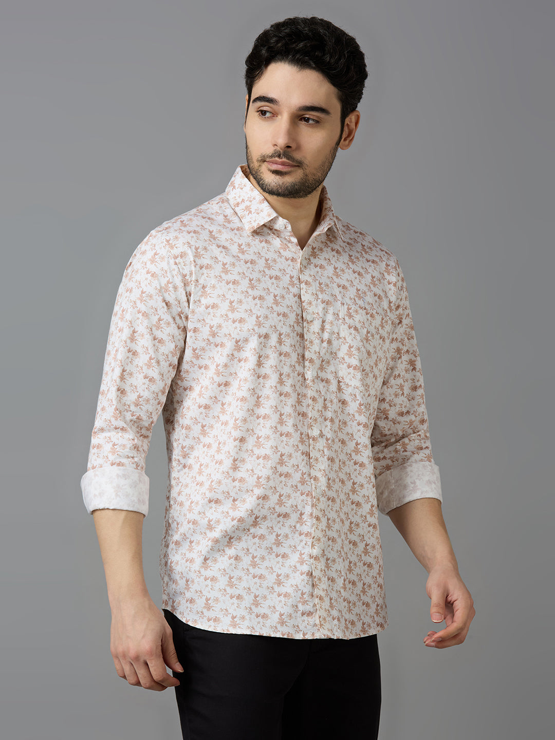 KOMPANION Smart Fit Formal Cotton Shirt for Men Brown | Satin