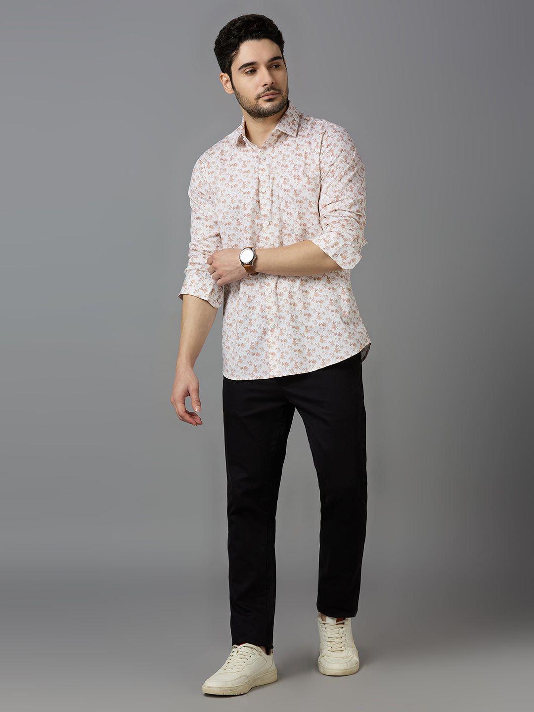 KOMPANION Smart Fit Formal Cotton Shirt for Men Brown | Satin