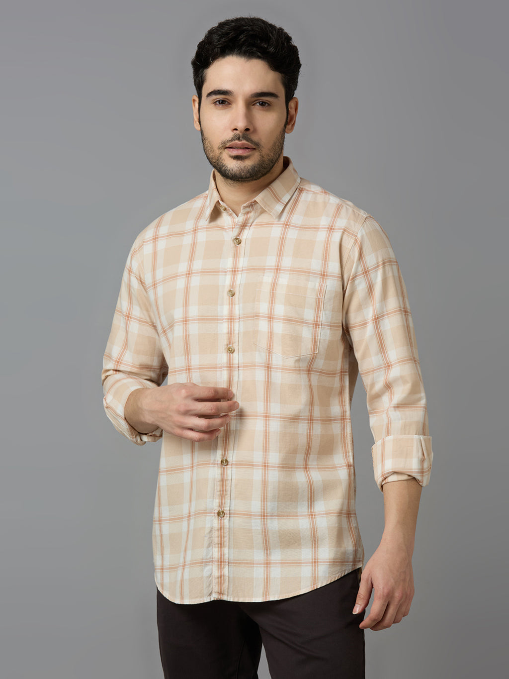 KOMPANION Smart Fit Casual Shirt for Men Brown