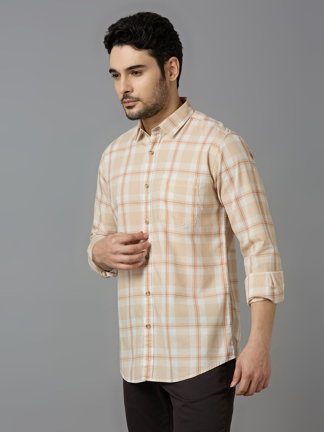 KOMPANION Smart Fit Casual Shirt for Men Brown