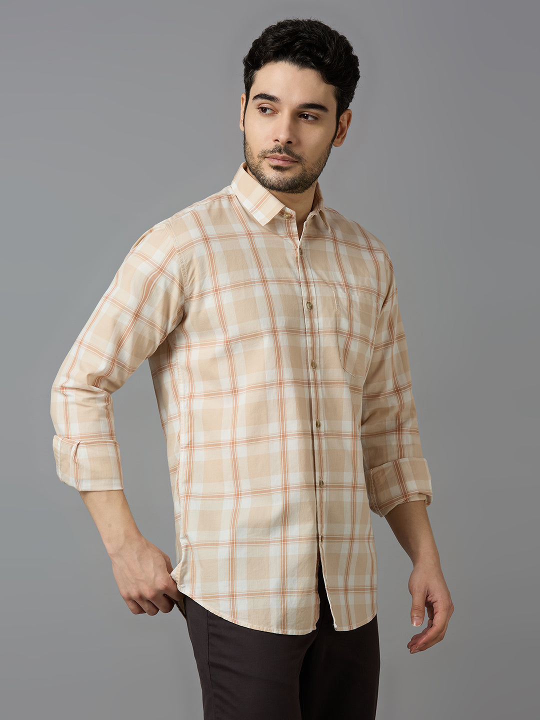 KOMPANION Smart Fit Casual Shirt for Men Brown
