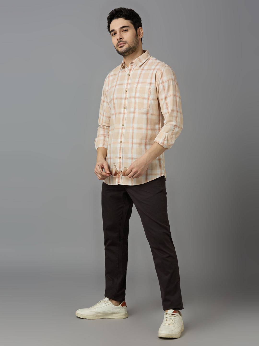 KOMPANION Smart Fit Casual Shirt for Men Brown