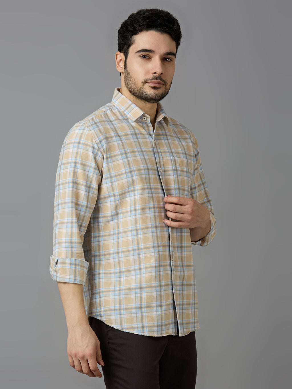 KOMPANION Smart Fit Casual Shirt For Men Cream
