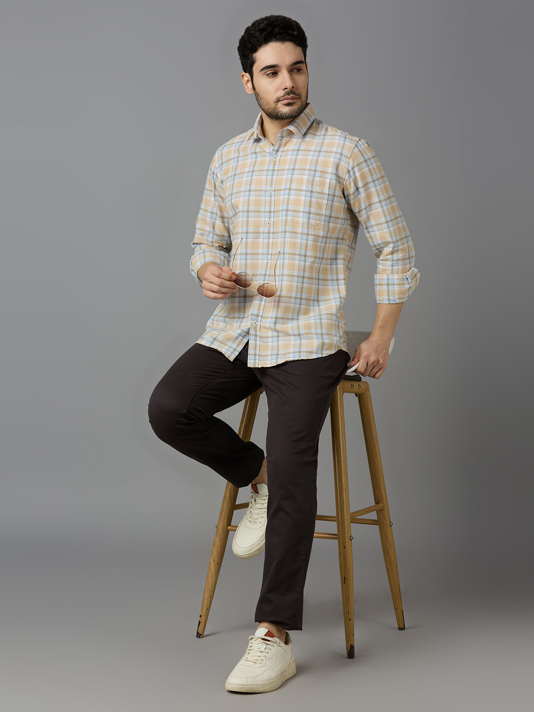 KOMPANION Smart Fit Casual Shirt For Men Cream