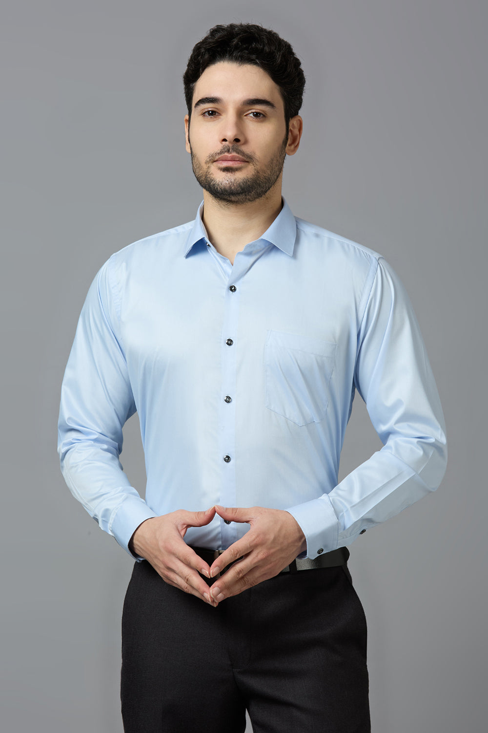 Light Blue Elegant Office Wear Shirt for Men | Allen Brown Satin