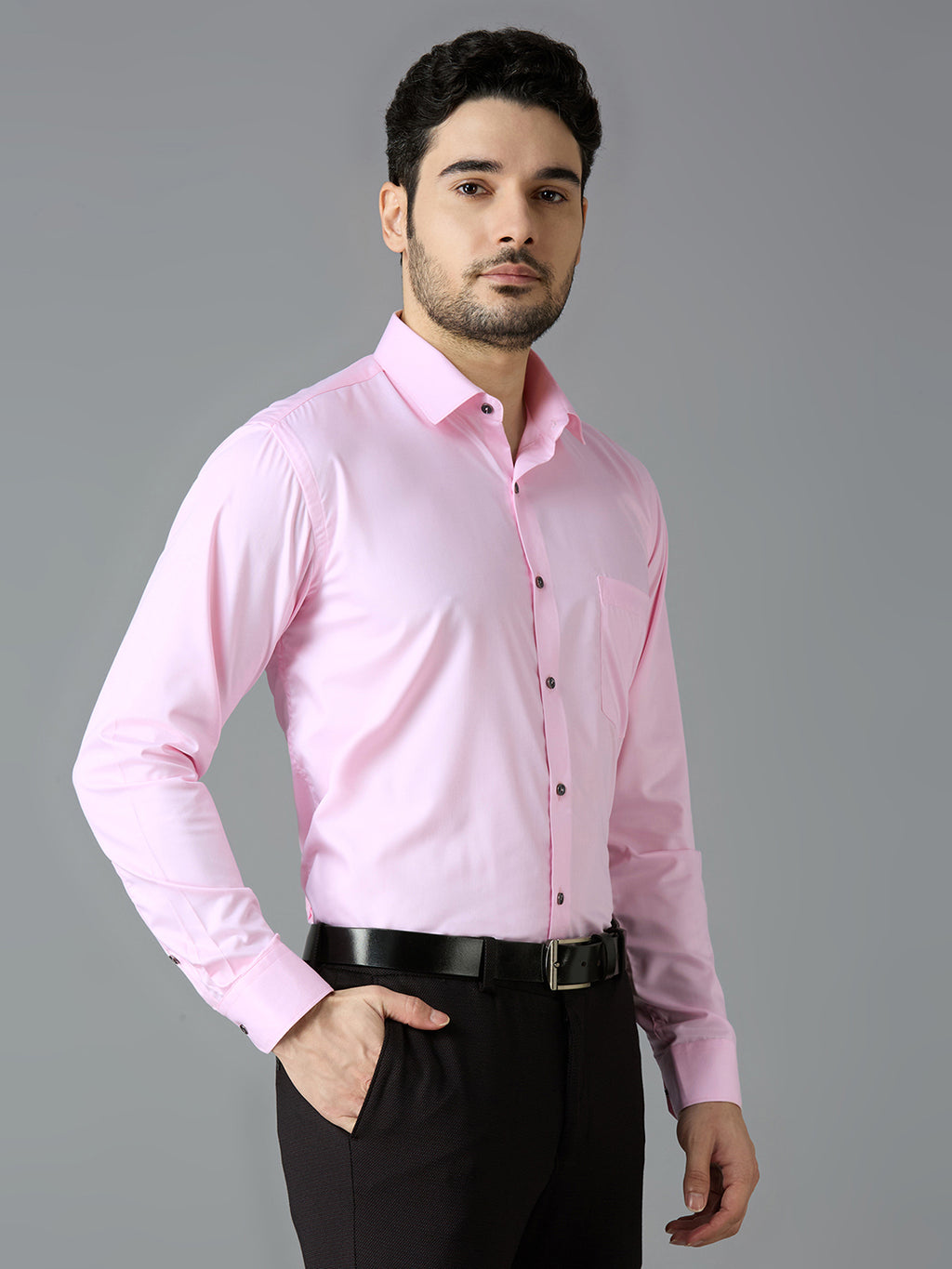 Baby Pink Elegant Office Wear Shirt for Men | Allen Brown Satin
