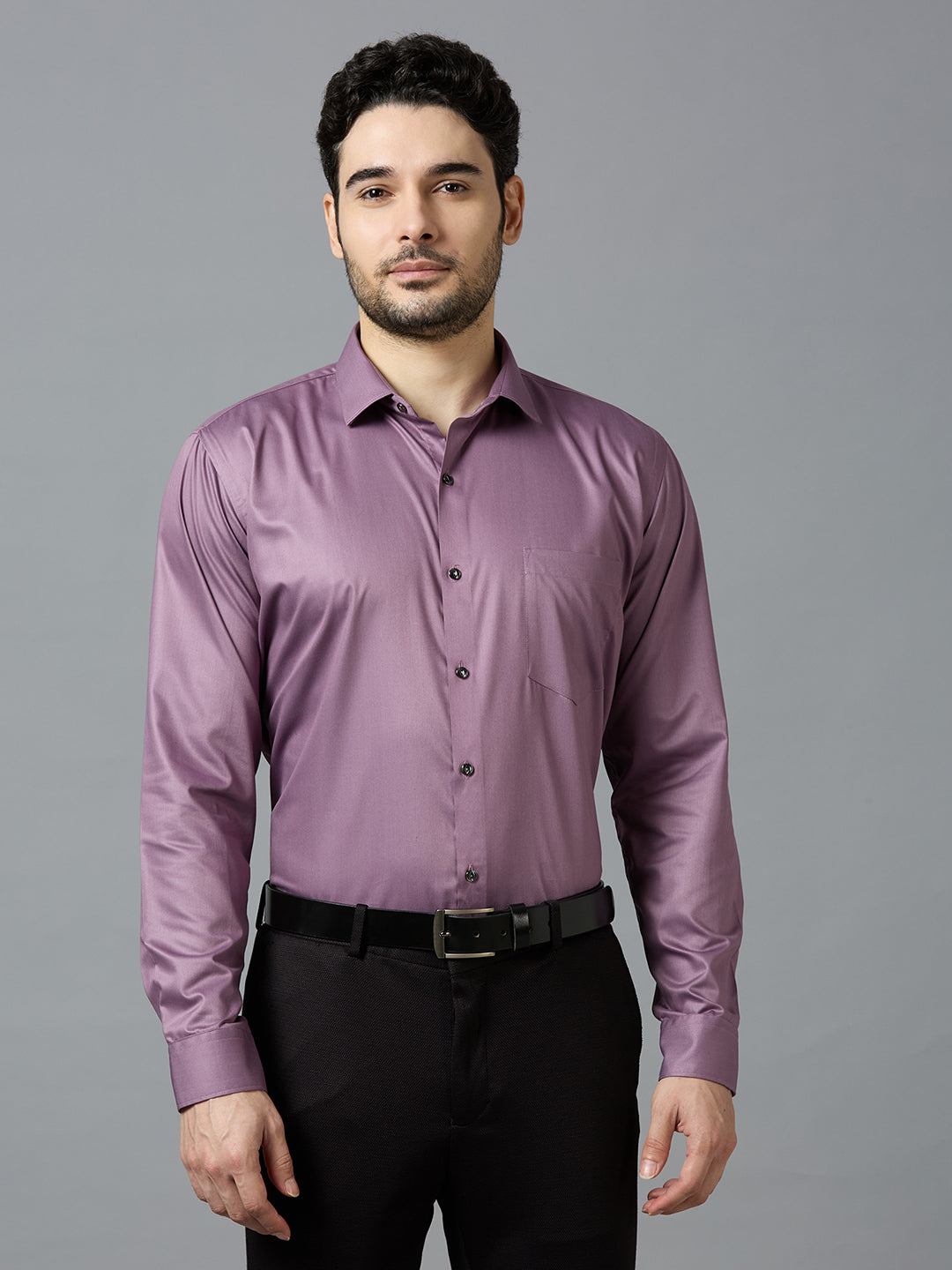 Purple Elegant Office Wear Shirt for Men | Allen Brown Satin