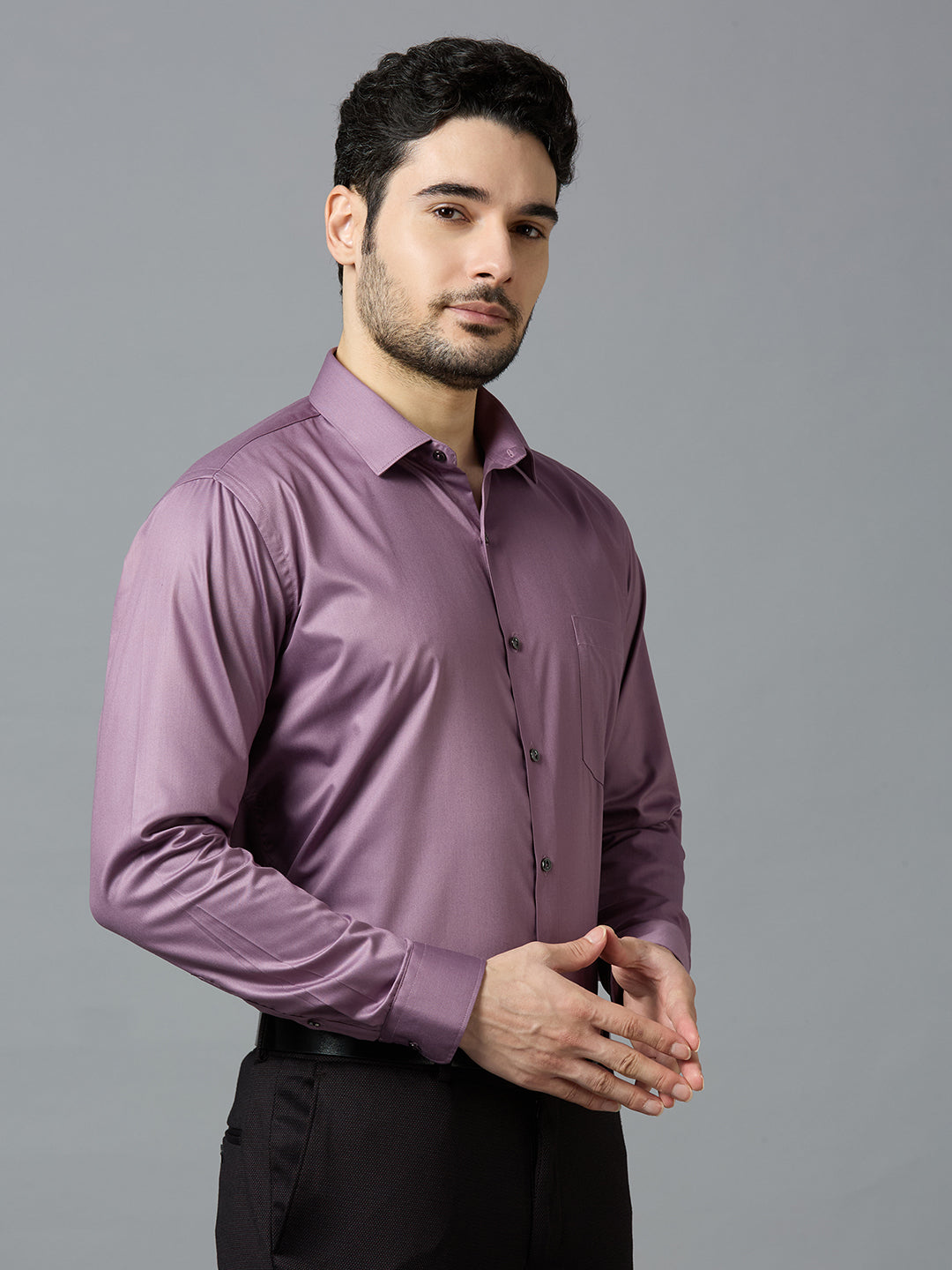 Purple Elegant Office Wear Shirt for Men | Allen Brown Satin