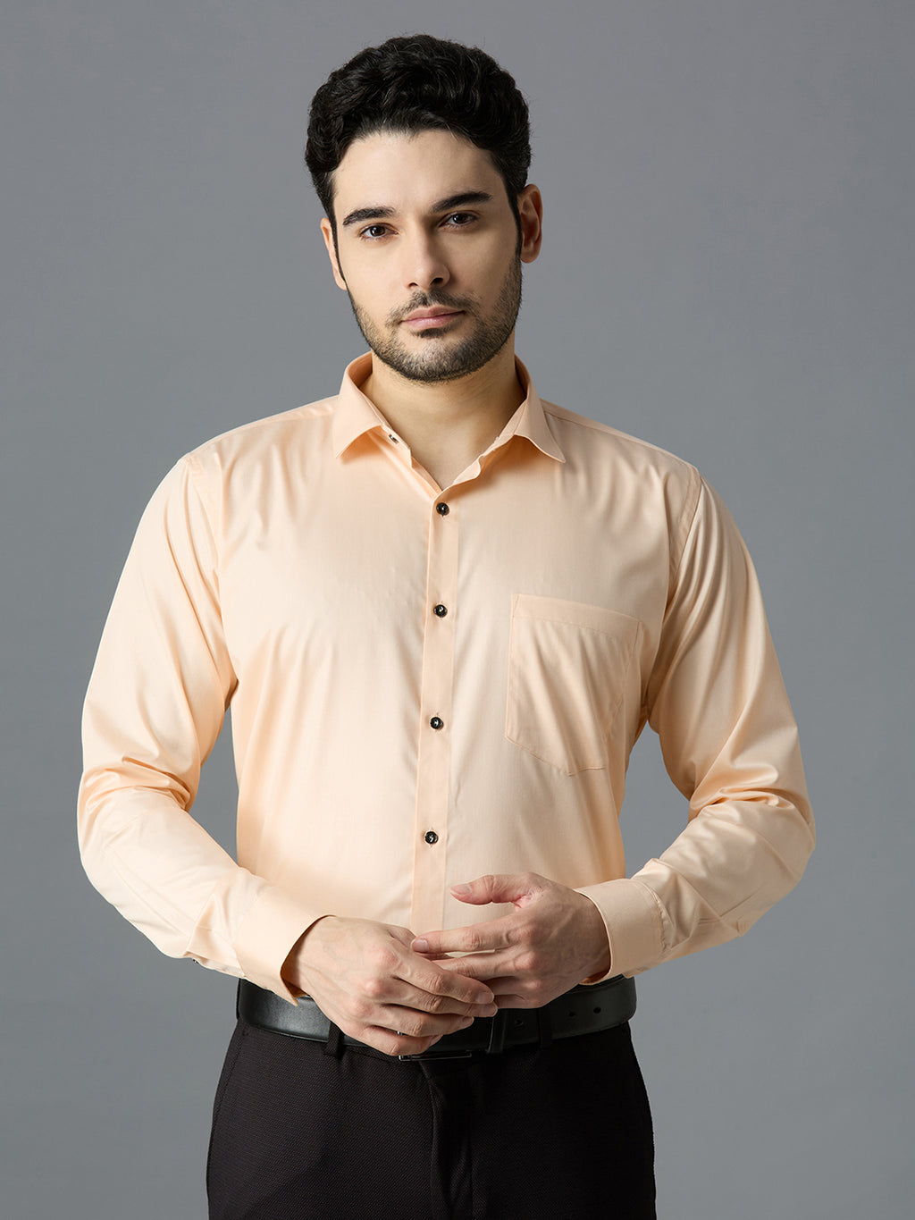 Cream Elegant Office Wear Shirt for Men | Allen Brown Satin