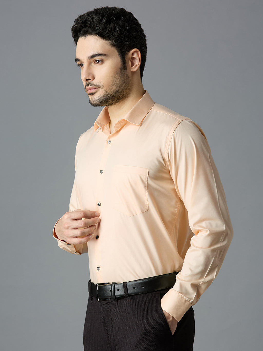 Cream Elegant Office Wear Shirt for Men | Allen Brown Satin