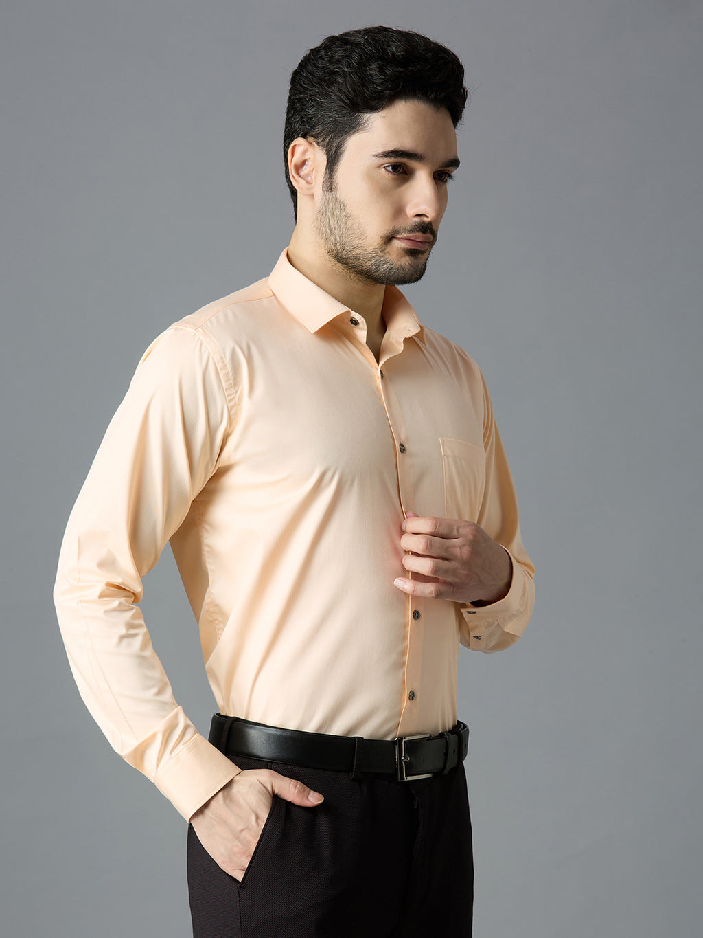Cream Elegant Office Wear Shirt for Men | Allen Brown Satin