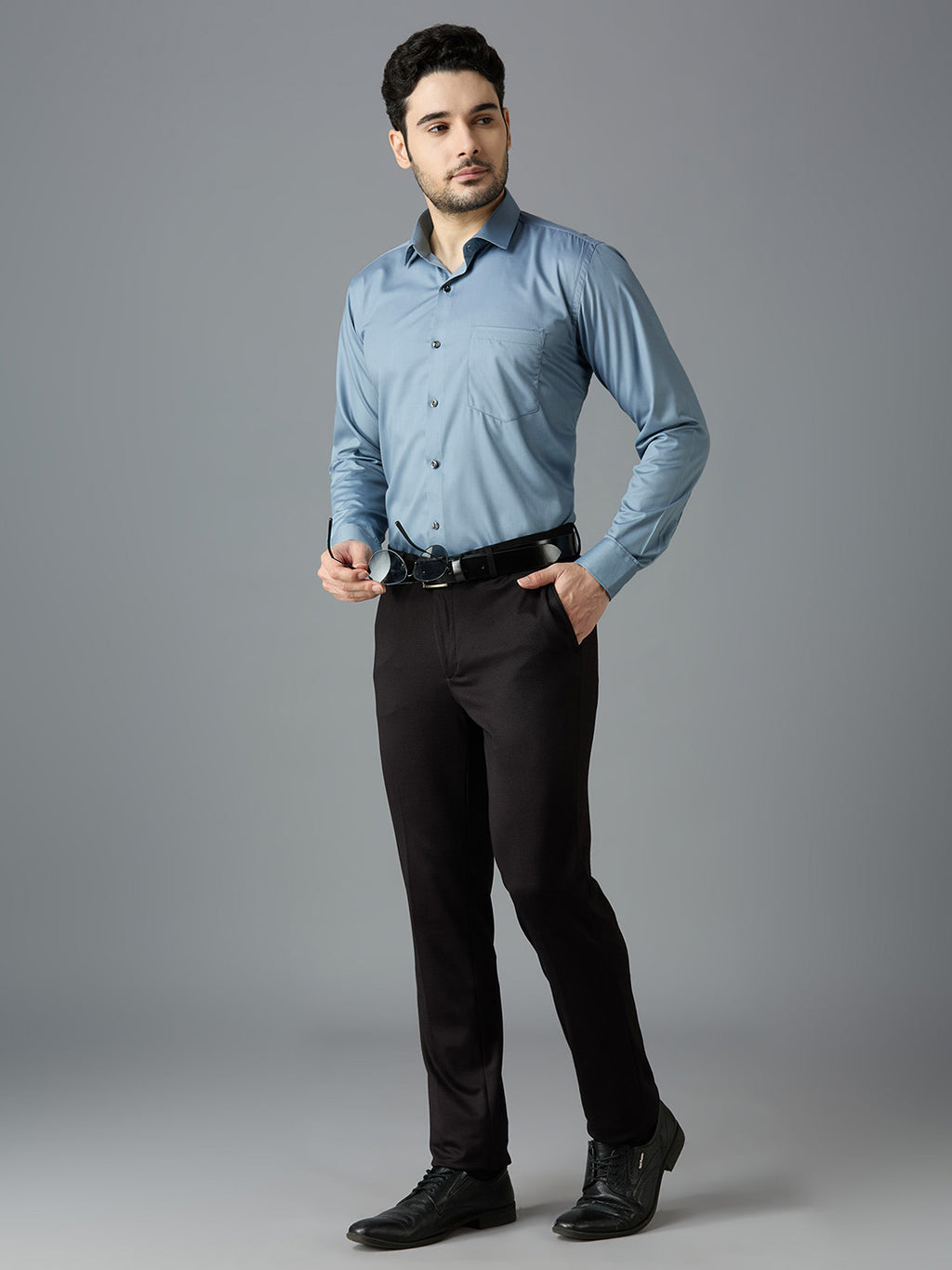 Grey Elegant Office Wear Shirt for Men | Allen Brown Satin