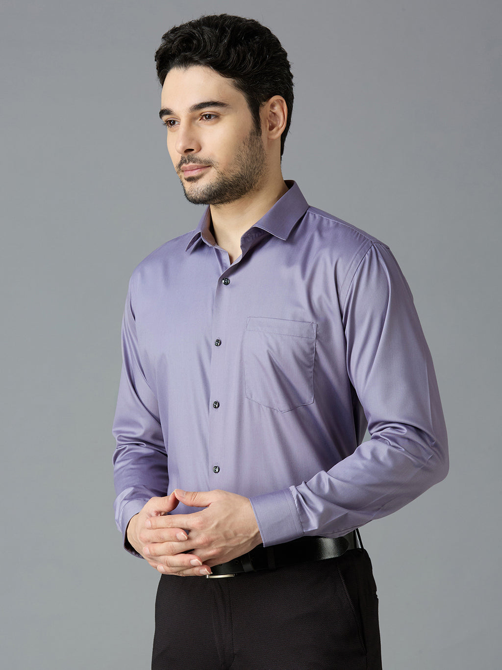 Dove Grey Elegant Office Wear Shirt for Men | Allen Brown Satin