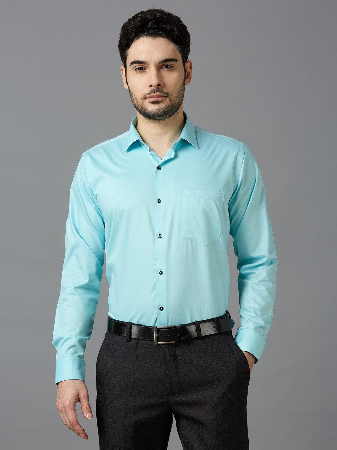 Sky Blue Elegant Office Wear Shirt for Men | Allen Brown Satin