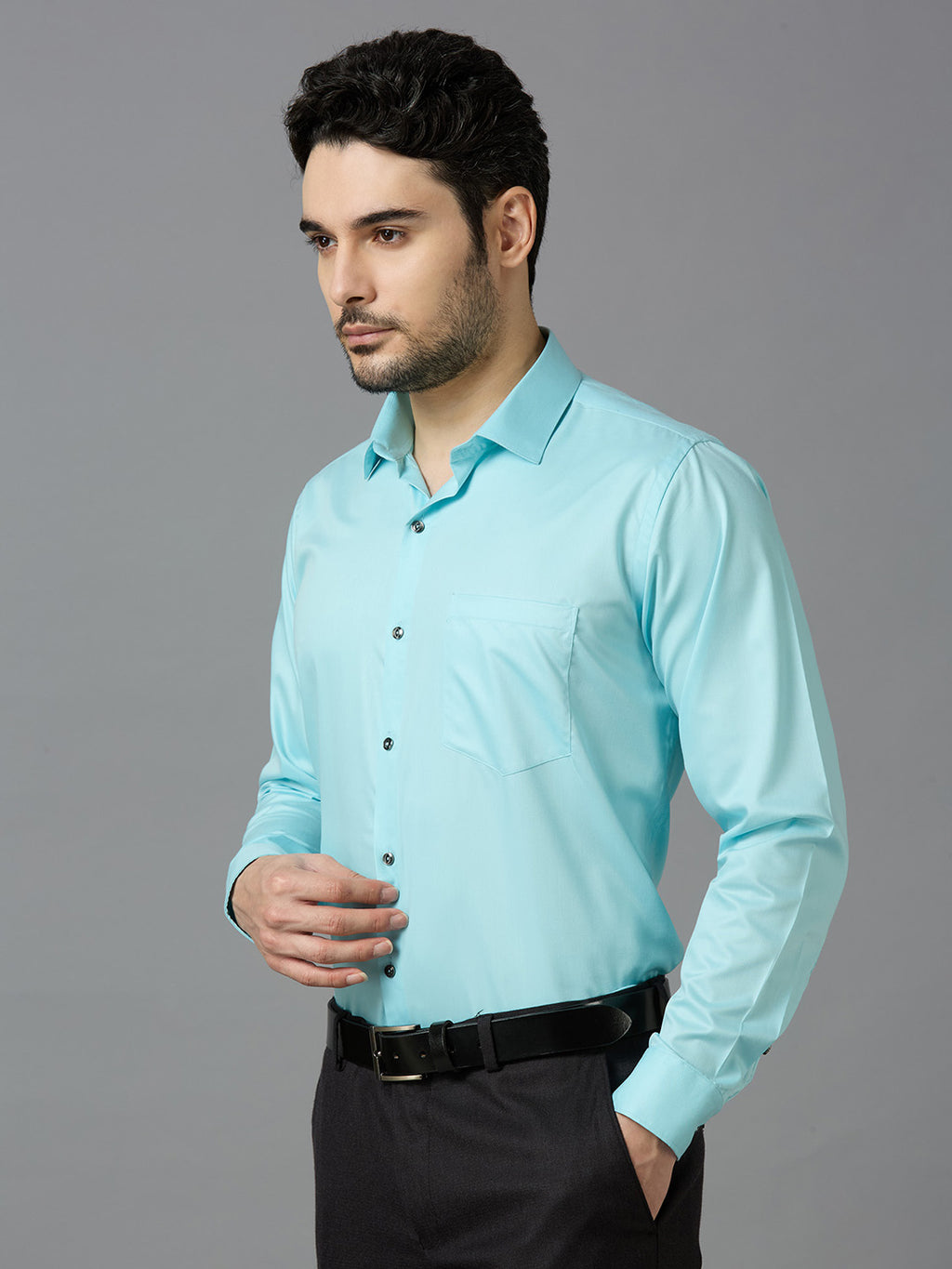 Sky Blue Elegant Office Wear Shirt for Men | Allen Brown Satin