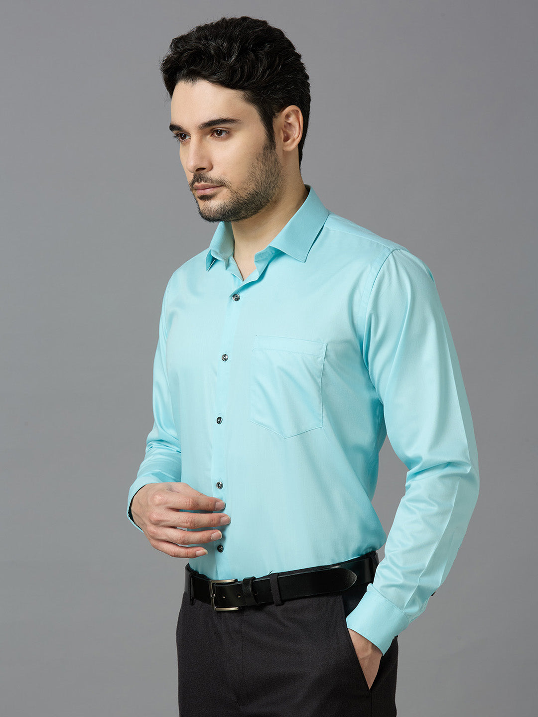 Sky Blue Elegant Office Wear Shirt for Men | Allen Brown Satin
