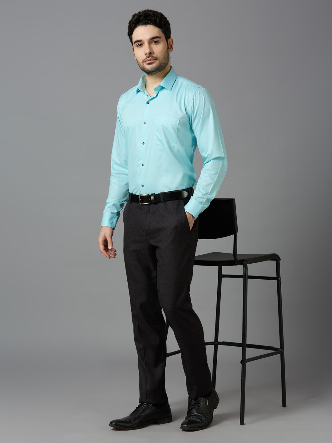 Sky Blue Elegant Office Wear Shirt for Men | Allen Brown Satin
