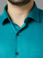 Teal Blue Elegant Office Wear Shirt for Men | Allen Brown Satin