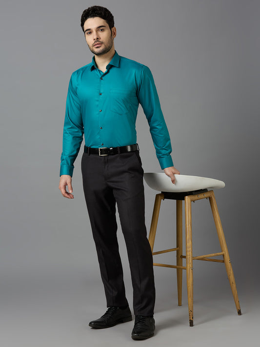 Teal Blue Elegant Office Wear Shirt for Men - ALLEN BROWN
