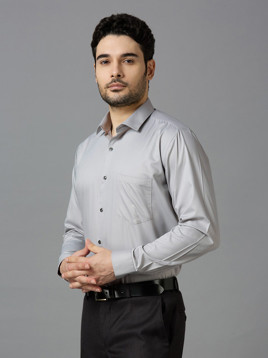 Cloud Grey Elegant Office Wear Shirt for Men | Allen Brown Satin