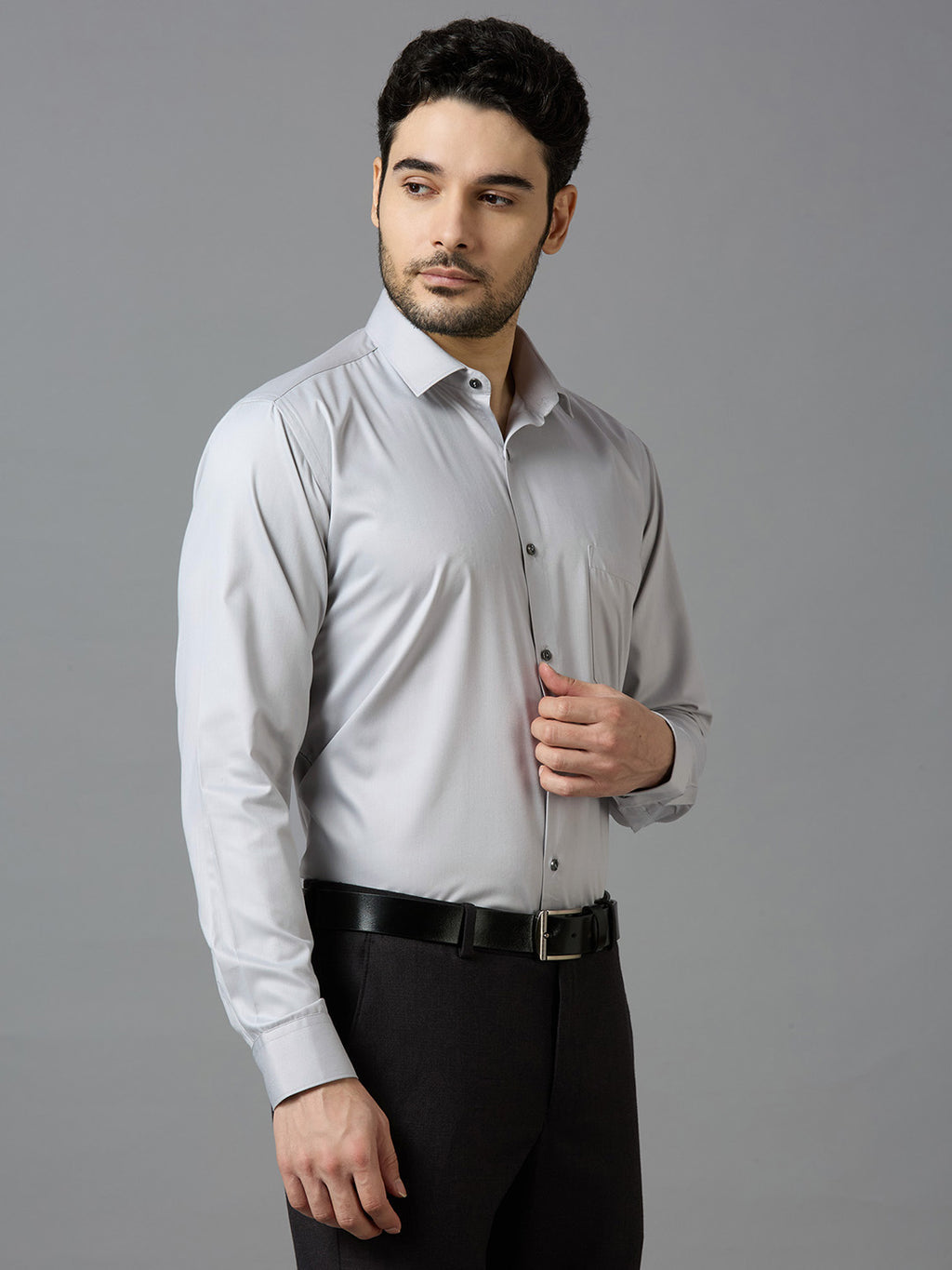 Cloud Grey Elegant Office Wear Shirt for Men | Allen Brown Satin