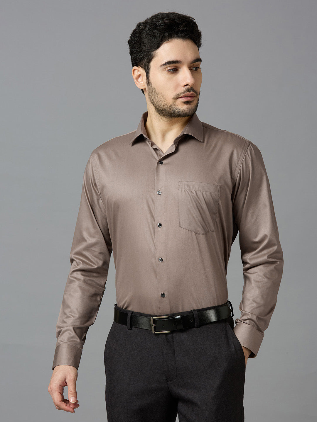 Brown Sugar Elegant Office Wear Shirt for Men | Allen Brown Satin
