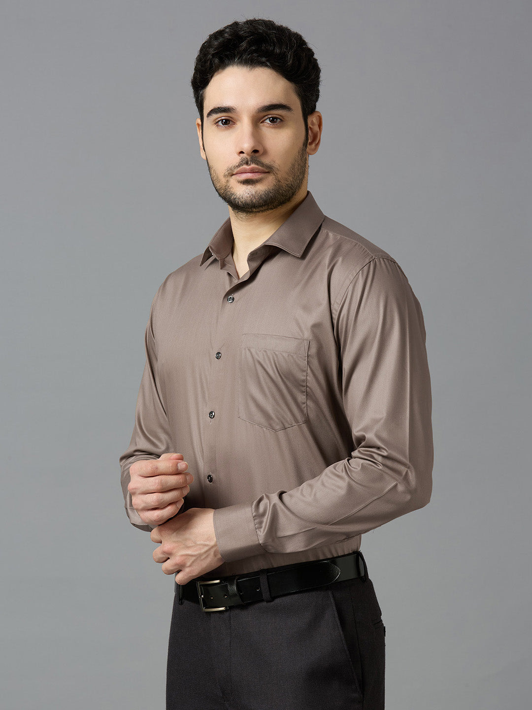 Brown Sugar Elegant Office Wear Shirt for Men | Allen Brown Satin