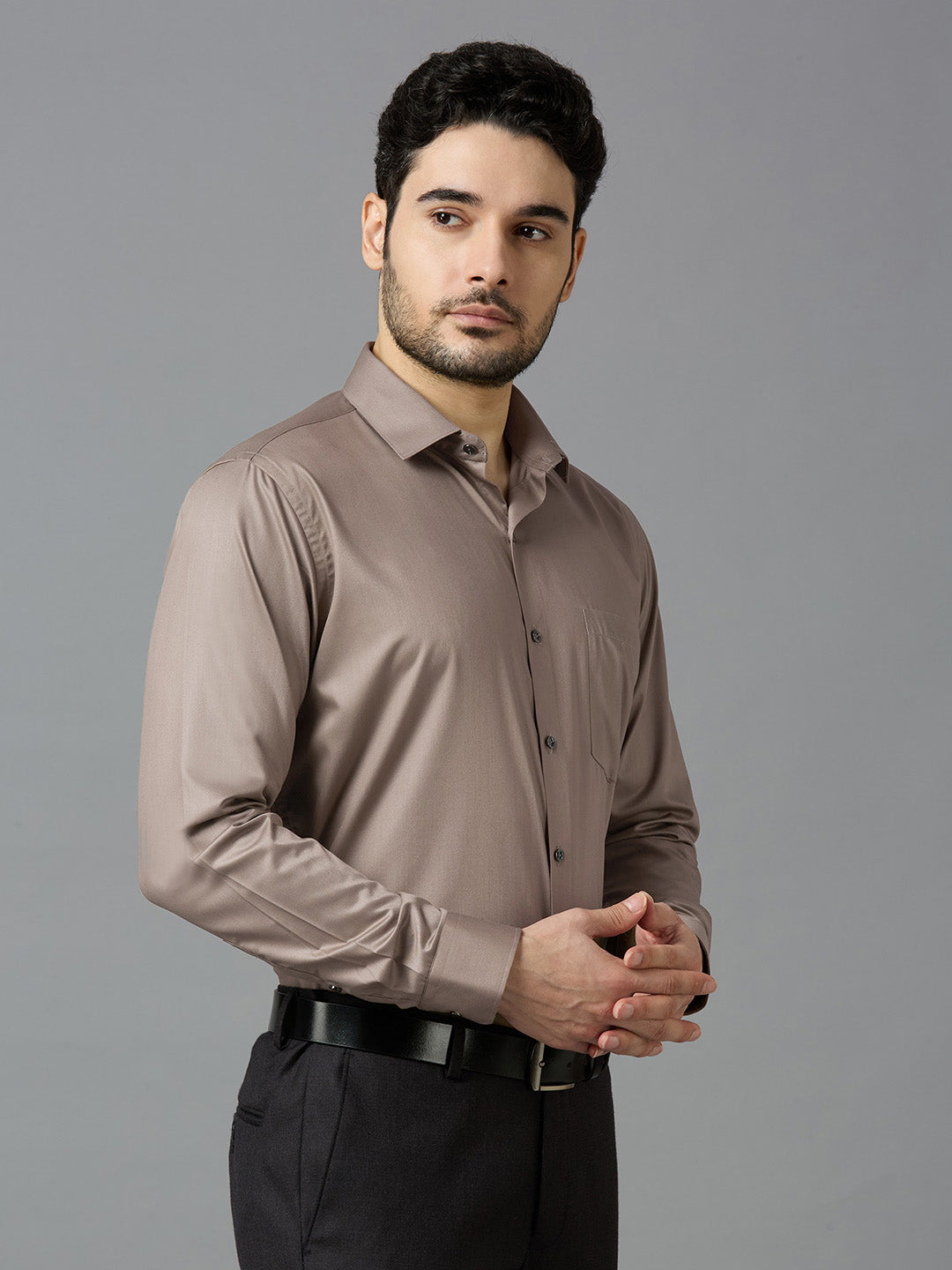 Brown Sugar Elegant Office Wear Shirt for Men | Allen Brown Satin