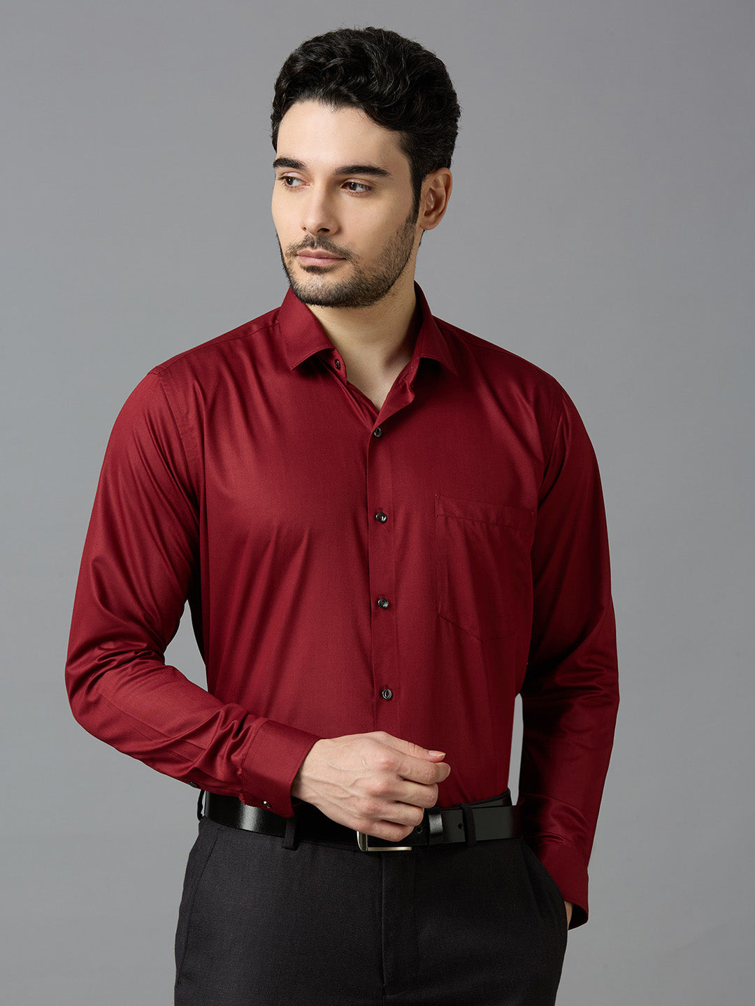 Maroon Elegant Office Wear Shirt for Men | Allen Brown Satin