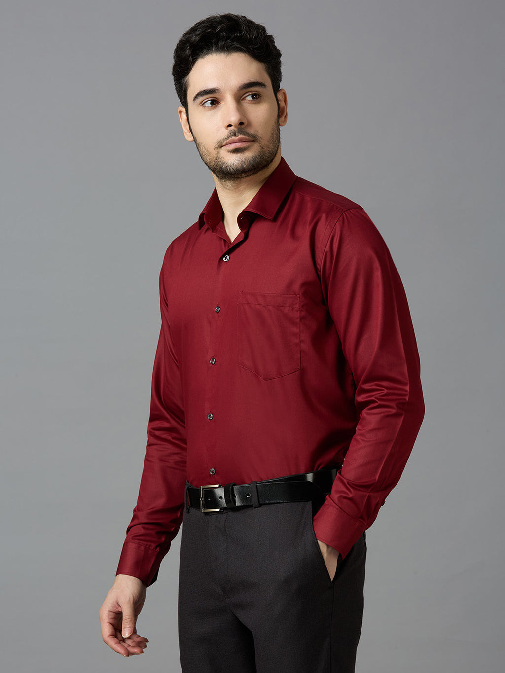 Maroon Elegant Office Wear Shirt for Men | Allen Brown Satin
