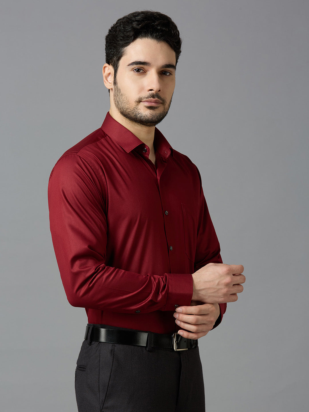 Maroon Elegant Office Wear Shirt for Men | Allen Brown Satin