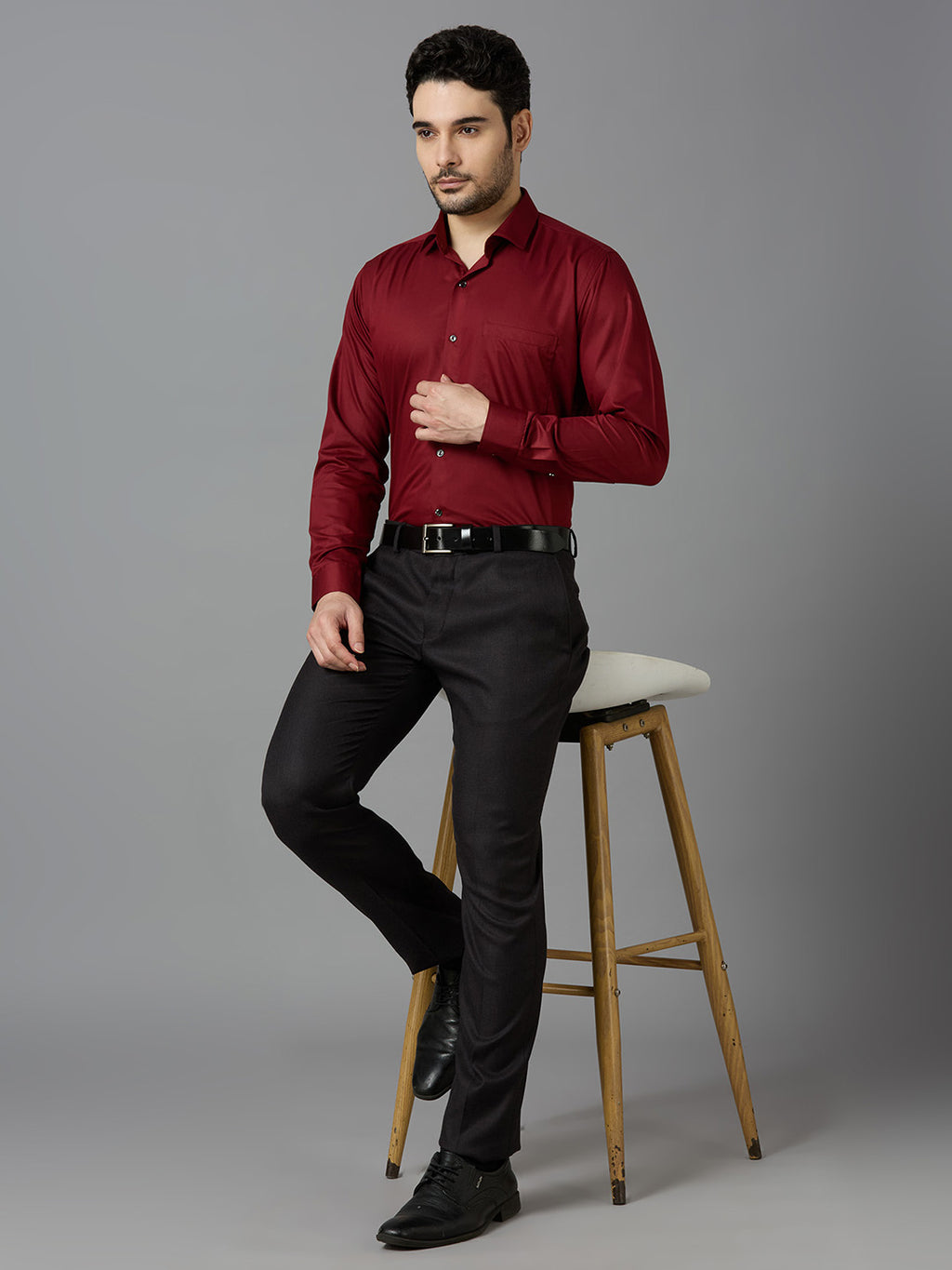 Maroon Elegant Office Wear Shirt for Men | Allen Brown Satin