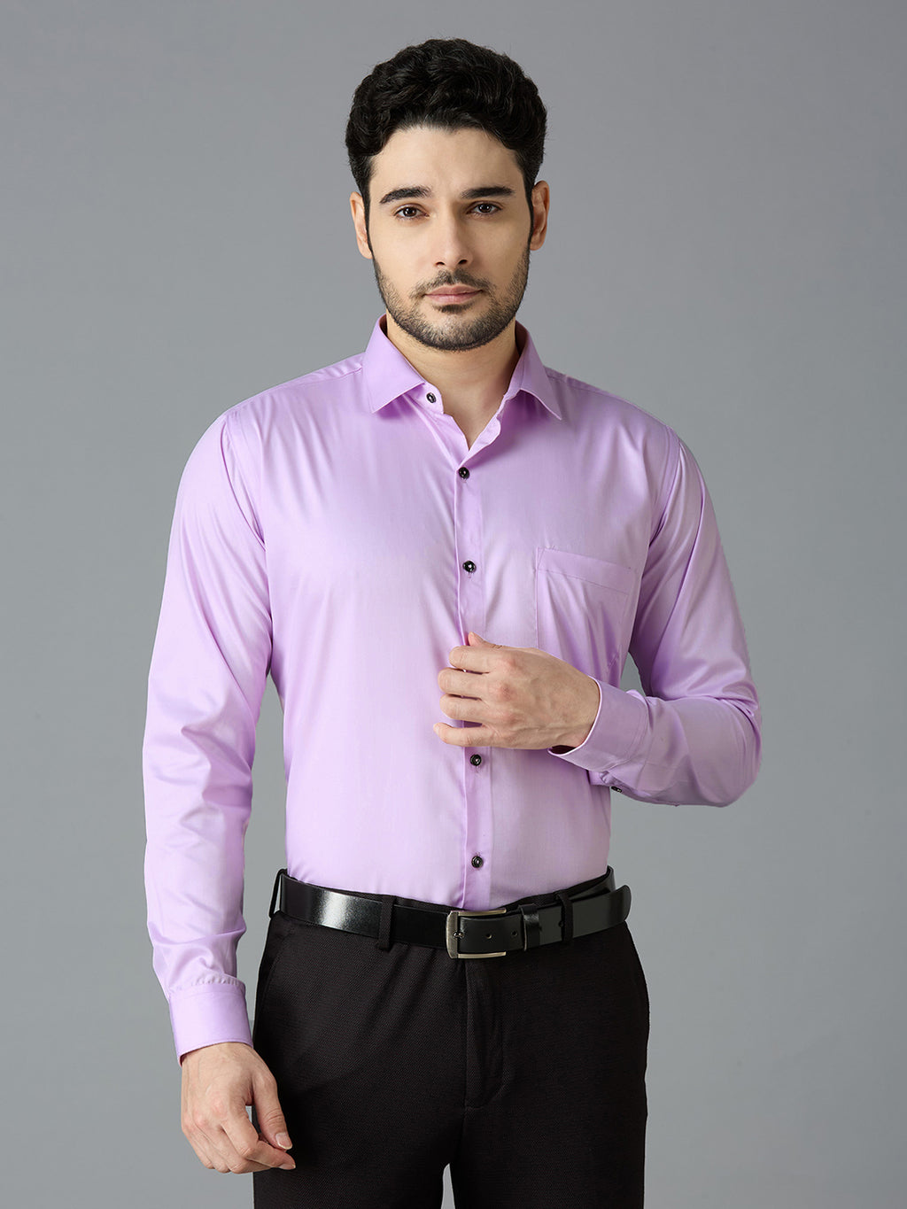 Lilac Elegant Office Wear Shirt for Men | Allen Brown Satin