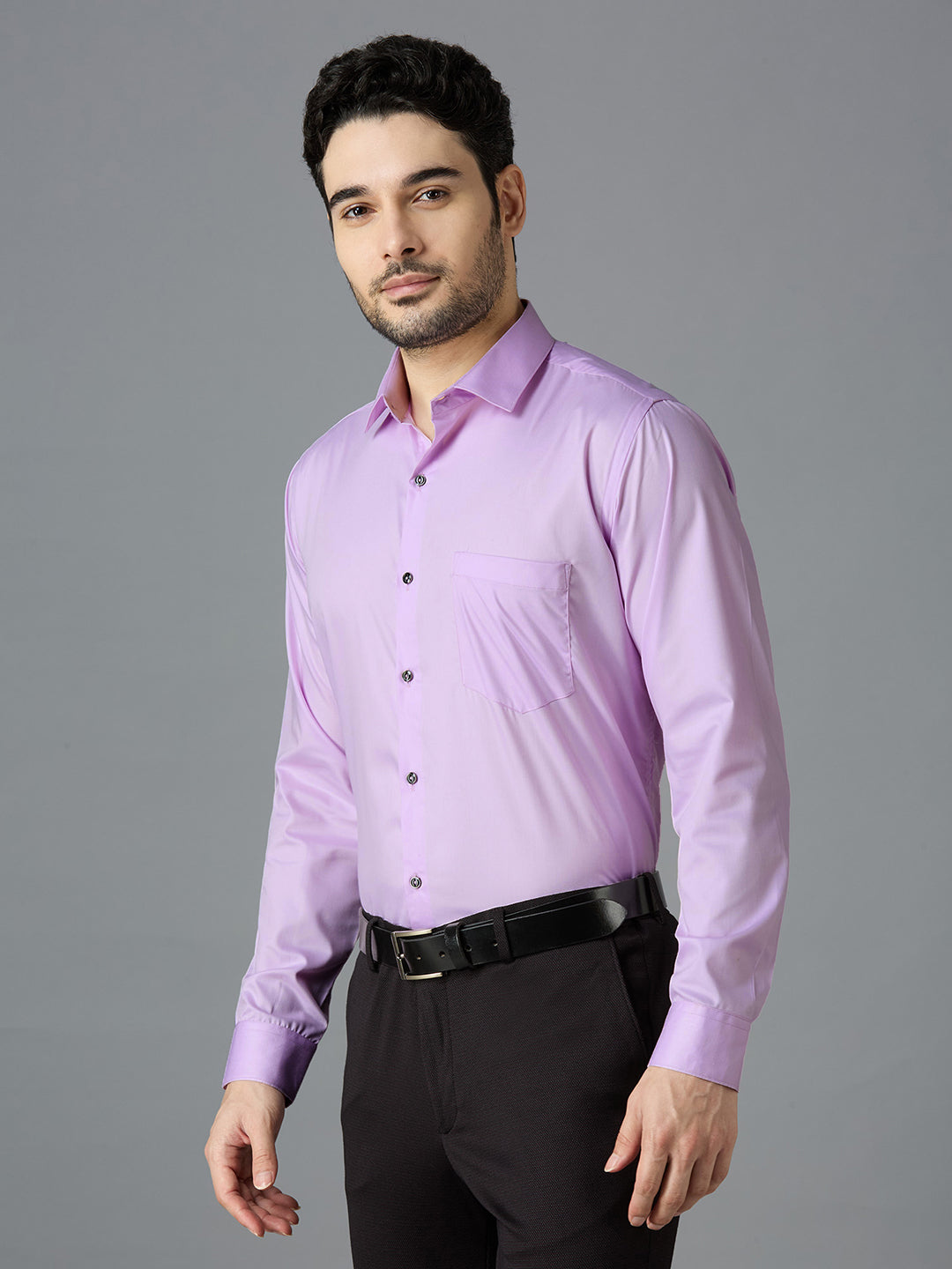 Lilac Elegant Office Wear Shirt for Men | Allen Brown Satin