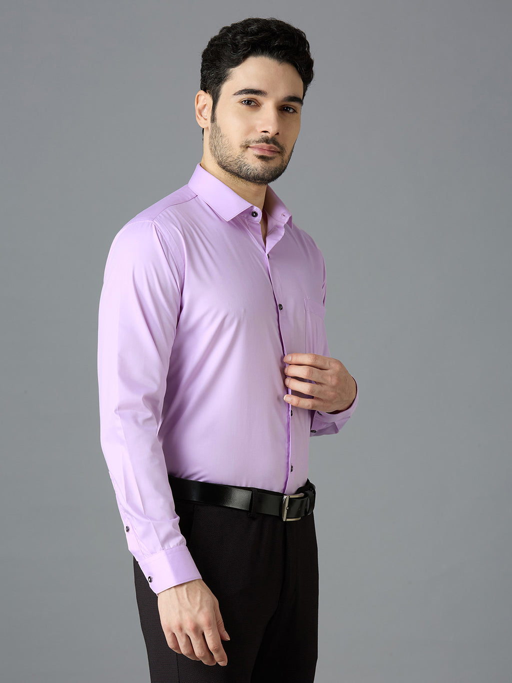 Lilac Elegant Office Wear Shirt for Men | Allen Brown Satin