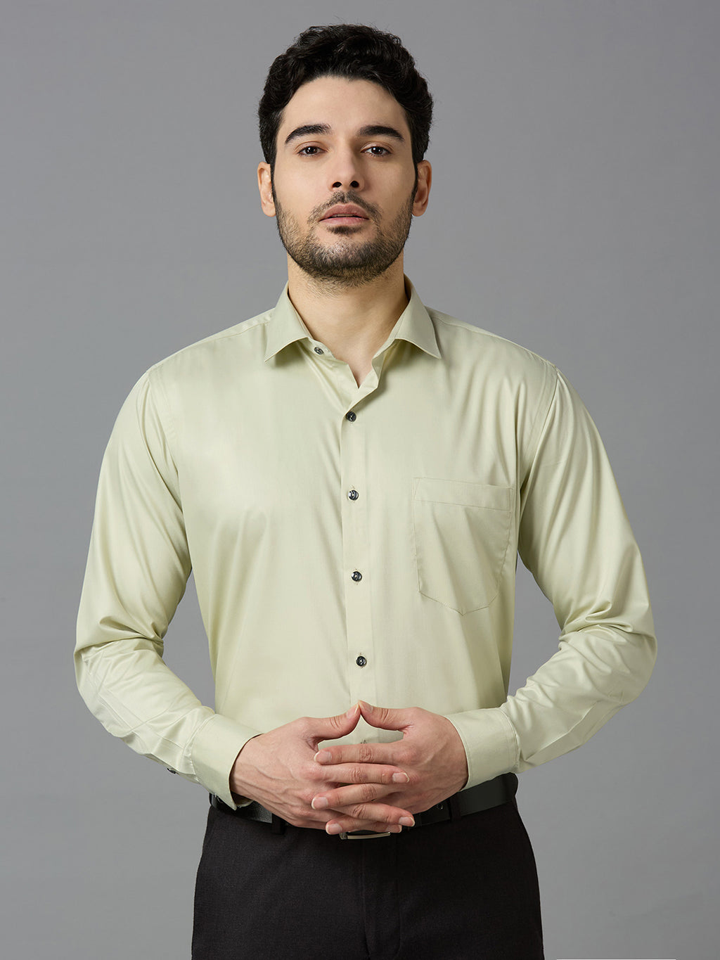 Tea Green Elegant Office Wear Shirt for Men | Allen Brown Satin