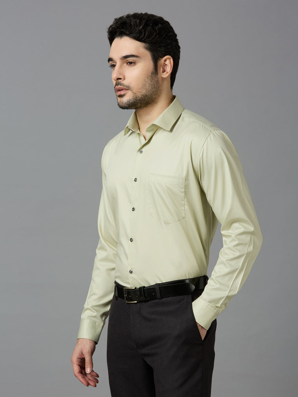 Tea Green Elegant Office Wear Shirt for Men | Allen Brown Satin