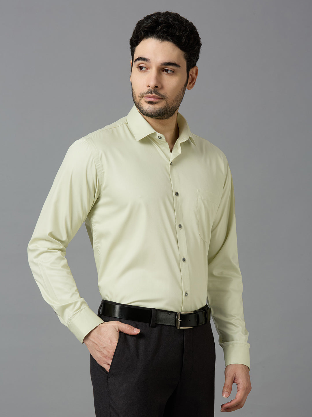 Tea Green Elegant Office Wear Shirt for Men | Allen Brown Satin