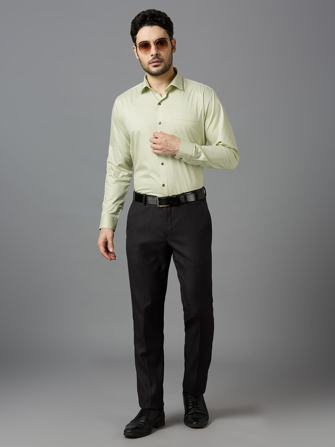 Tea Green Elegant Office Wear Shirt for Men | Allen Brown Satin