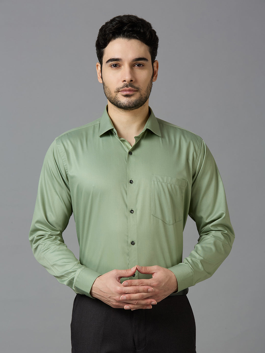 Pista Green Elegant Office Wear Shirt for Men | Allen Brown Satin